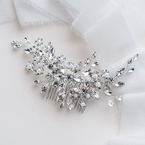 Jakawin Rhinestone Bride Wedding Hair Comb Crystal Flower Hair Piece Bridal Hair Accessories For Women And Girls Hc134 #TOP1