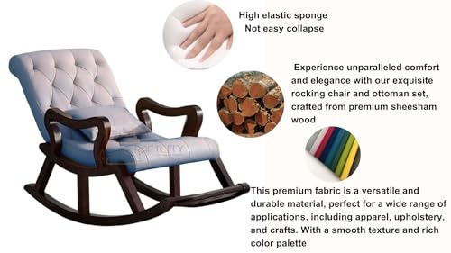 Image of CRAFTCITY Sheesham Wood Elegant Chair with Pillow and Matching Foot Stool /Living Room Chair /Rose Wood Rocking Chair,Pre-Assembled (Swed Grey, Rocking Chair with Ottoman)