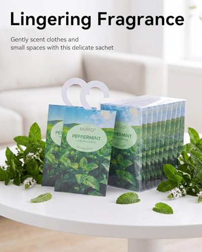 Image of MYARO Hanging Sachets Air Freshener for Home: 12 Packs Clean & Fresh Hanging Scented Sachet Bags for Closet, Clothes, Lingerie Drawer, Car, Bedroom, Laundry Fragrance Gift for New House (Mint)