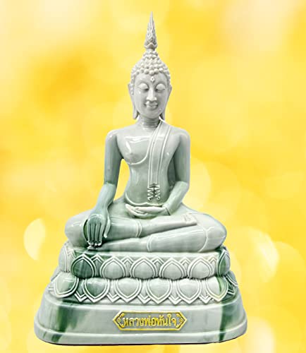 Buddho Buddha Overcoming Temptations Posture 9" H. Tanjai Thai Buddha Statue For Home Decor Living Room Decor Small Gift Office Gift (White) #TOP4