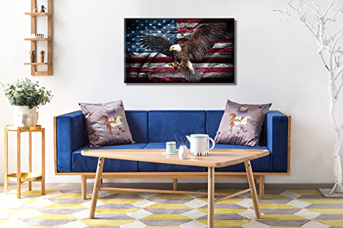 Large American Flag Bald Eagle Canvas Wall Art Us Flag Art Eagle Decor Artwork Picture 4Th Of July Decorations Framed Canvas Paintings Hd Prints Home Decor, Ready To Hang #TOP2
