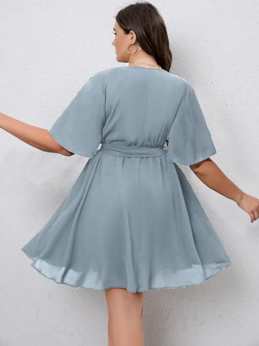 Image of SCOMCHIC Women's Plus Size Summer Dresses Short Sleeve Wrap V Neck A Line Skater Mini Short Dress XL-4XL