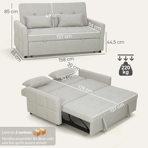 Canapé convertible 2 places 3-en-1 clic-clac HOMCOM