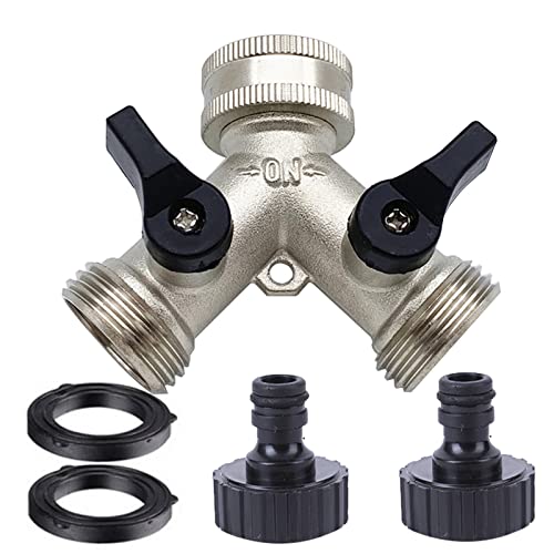 MKNZOME Robinet y Selecteur 2 Sorties Vannes, Nez de Connecteur de Robinet 3/4" en Laiton Distributeur 2 Voies Séparateur de Tuyau Répartiteur en Y pour l'irrigation du Jardin Cover