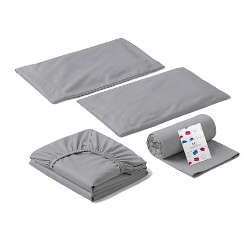 Image of Egyptian Cotton Sheets 1000 TC, 4-Piece Set with Flat Sheet, Fitted Sheet & 2 Pillowcases, Long Staple Cotton, 18 inch Deep Pocket (California King, Light Grey)