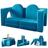 wanan Kids Couch 10PCS, Modular Kids Play Couch for Playroom Bedroom, 10 in 1 Multifunctional Kid Sofa for Playing, Creativing, Sleeping, Indoor Toddler Couches for Boys and Girls (Blue)