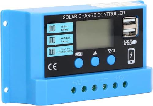 Image of Skypearll Solar Charge Controller 30A, 12V /24V Intelligent Battery Regulator for Lead Acid & Lithium Battery with LCD Display with 3A USB Port (30 AMPERE - Sky Blue)
