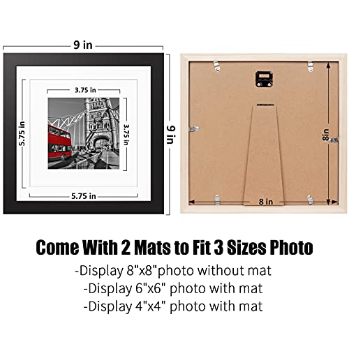 8X8 Picture Frames Black Solid Wood Display Pictures 6X6 Or 4X4 With Mat Or 8X8 Without Mat - 8X8 Inch Square Photo Frames With 2 Mats Multi Photo Frames Collage For Wall Or Tabletop Mount, Set Of 4 #TOP2