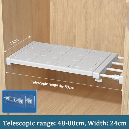 Tielag Verstellbare Regale für Schrank, Erweiterbares Einlegeböden Schrankregal, Nagelfrei Teleskop Regaltrenner für Kleiderschrank, Schrank, Küche, Badezimmer, 24cm Weit, Verstellbare Länge 48-80cm