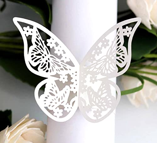 Duories Lot de 50 ronds de serviette en papier en forme de papillon pour décoration de table, porte-serviettes, boucles de serviette pour fête de mariage,...