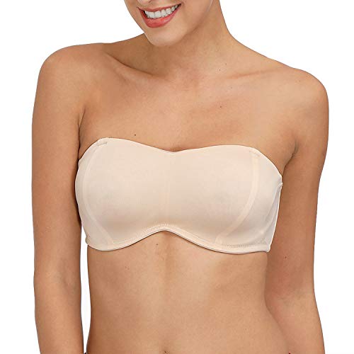 DHX Women's Strapless Bandeau Bra Full Coverage Support Bras Removable Pads with Clear Straps, Beige, 38DD/E - Image 3