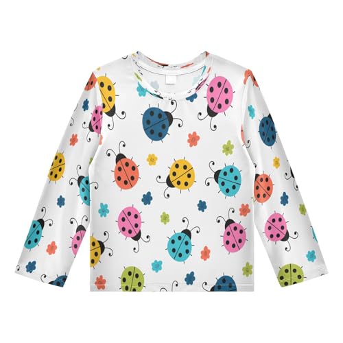 Boys Rash Guard Swim Shirt Long Sleeve UPF+ 50 Sun Shirts Quick Dry Shirt Colorful Ladybug for Toddler Kids