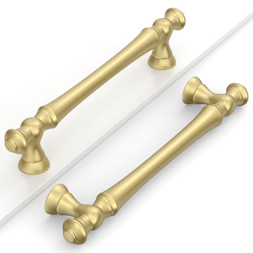 Coinkoly 10 Pack Brushed Gold Cabinet Pulls - 128MM Hole Centres Kitchen Cabinet Handles - UK0001