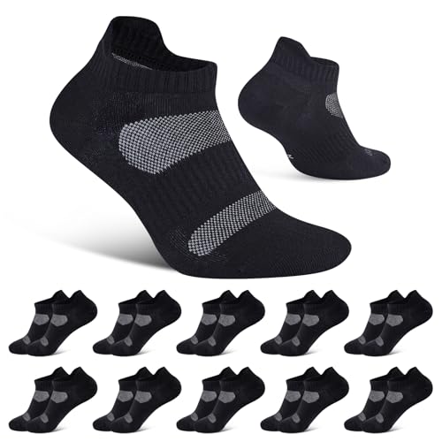Niorasen Sneaker Strumpor för Herr & Dam, 10 Par Ankeltrumpor i Bomull, Korta Sportstrumpor, Mjuka & Bekväma, Andningsbara Strumpor för Sport, Arbete, Vandring, Cykling, svart, 43-46