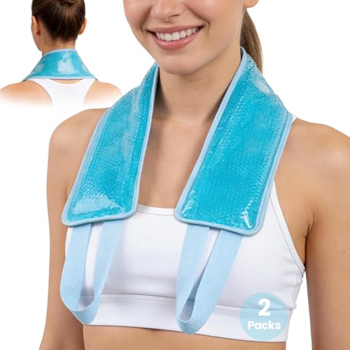 Image of NEWGO Ice Pack for Neck Pain Relief, FSA Eligible, Neck Ice Pack Wrap for Cervical Pain Relief, Office Pressure, Sports Injuries, Swelling - 24.8 inch x 4.13 inch (Pack of 2)