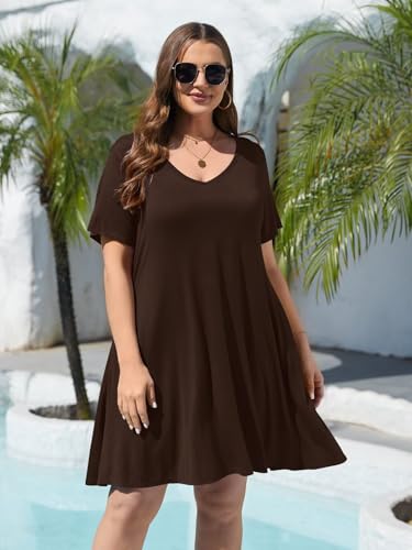 Image of BELAROI Women Casual Summer Dresses Loose Tshirt Beach Sundress V Neck Plus Size Swing Tunic Pockets