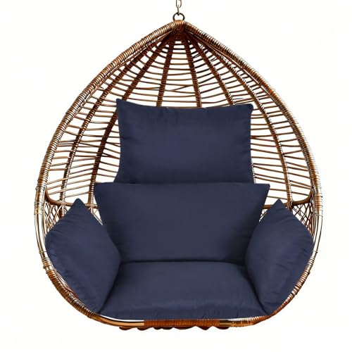 Yefound Indoor Outdoor Hanging Egg Chair Cushion Replacement Soft Swing Basket Chair Pads with Headrest Pillow for Living Room Porch Balcony Navy Blue