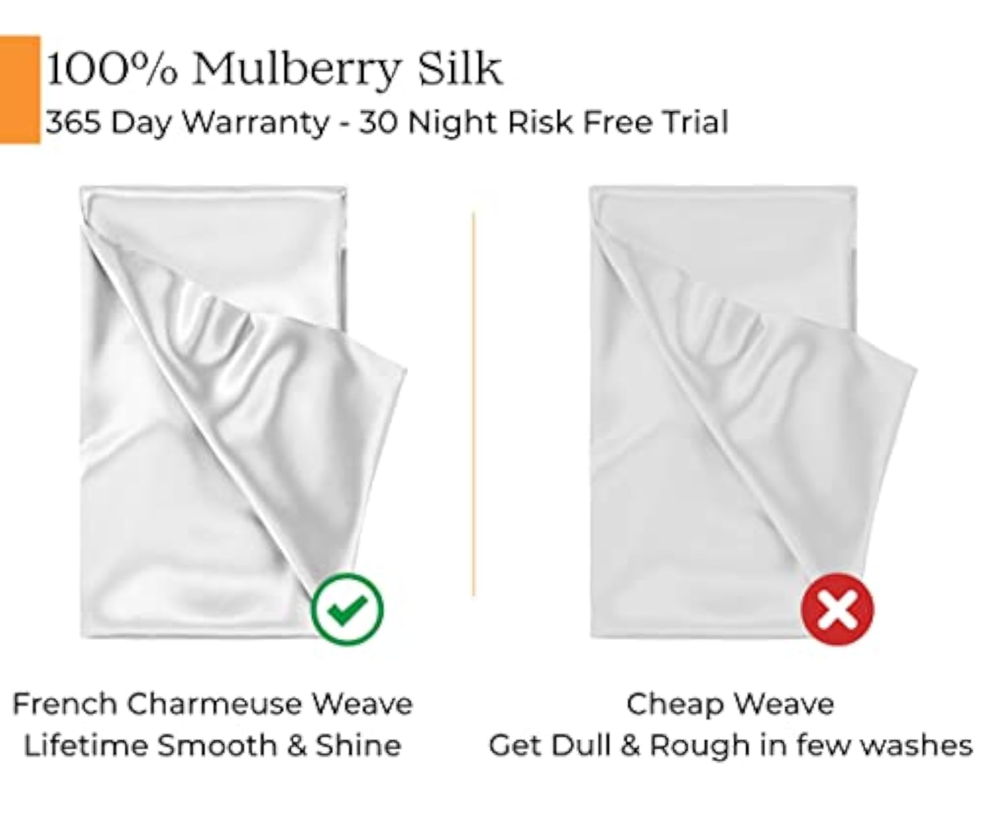 Natural 100% Silk Pillowcase for Hair & Skin, Pure White