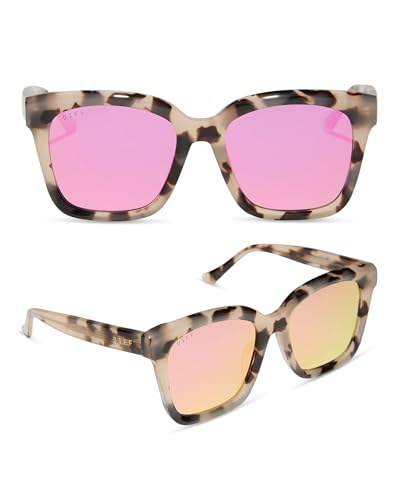 DIFF Meredith Designer Oversized Square Sunglasses for Women UV400 Mirrored Lens