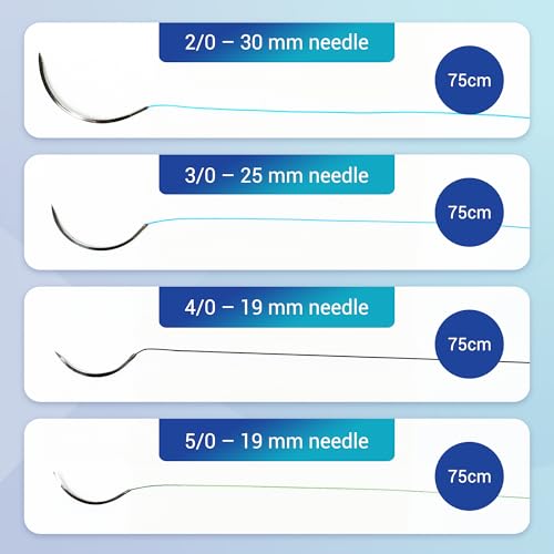 Image of Alcedo Suture Thread with Needle 44 PK (2 /0, 3 /0, 4 /0, 5 /0), Non-Absorbable (Nylon, Silk, Polyester, Polypropylene) for Nursing and Students, First Aid Practice Kit Accessories, Education Only