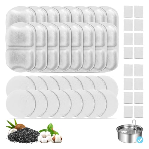 Image of 16 Set Dog Fountain Filter Replacement for 7L /230oz /1.8G Stainless Steel Dog Water Dispenser, YOIHABV Cat Fountain Filters, Triple Filtration Pet Water Filter, Replacement Filters and Sponges