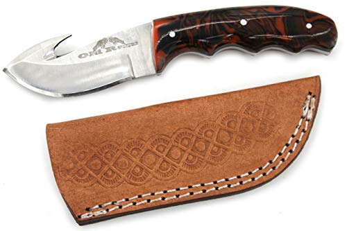 Old Ram Gut Hook Deer Skinner Fixed Blade Sharp Hunting Camping Knife W./ Leather Sheath (Rp) #TOP2