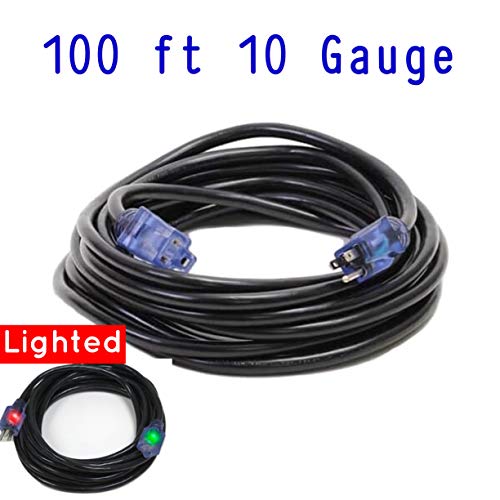 Contractor Grade 100 Ft 10 Gauge Power Extension Cord 10/3 Plug , Black 10 Gauge Extension Cord 10 3 100 Foot Extension Cord With Lighted Ends (100 Ft 10 Gauge, Black) #TOP7