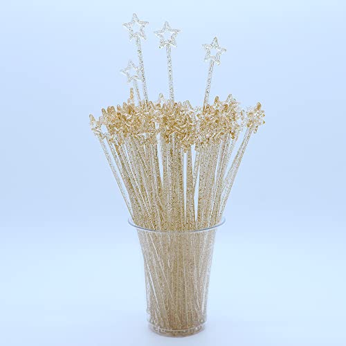 Plastic Cocktail Stirrers Glitter Clear Swizzle Sticks For Drink,Iced Tea,Coffee,Cake Pops Sprinkling Stir Sticks Barware Pieces (Star 50 Pack,Gold) #TOP1