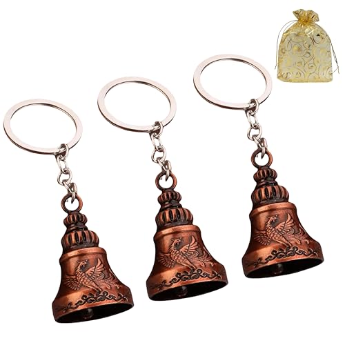 Image of Combo of 3 Guardian Bell Keychain | Bronze Phoenix Protection Bells for Riders, Couples & Friends | Good Luck for Motorcycles | Set of 3 Bronze Phoenix Guardian Bell