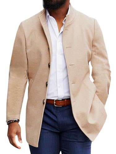 Image of Makkrom Mens Casual Overcoat Single Breasted Peacoat Business Topcoat