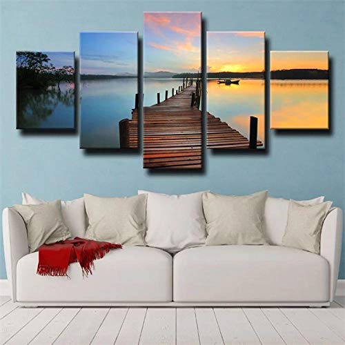 5 peças tela póster Wallfillers conjunto de decoração quarto pintura mural amanhecer paisagem lago embarcadero quadro multipainel estilo abstrato tela presente de pintura