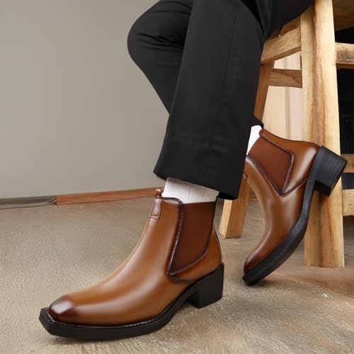 Image of Men's 2 Inch Heel Height Increasing Faux Leather Material With Casual Formal Slipon Chelsea Boot.