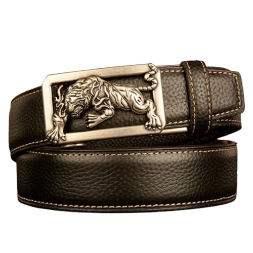 Ceinture en cuir à cliquet pour homme avec boucle tigre creuse élégante