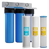 Max Water Whole House Water Filter System 3-Stage Home Water Pre-Filtration with Pleated, PP Sediment and Carbon Filters, Reduce Odor, Chlorine, Improve Taste, 1" Ports Double O Ring Housing + Gauge