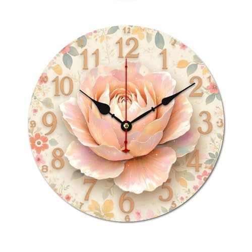 薔薇時計 花柄背景 掛け時計 北欧 壁掛 木製 10in/12in 軽量 部屋飾り 人気 ギフト静音 非電波 読みやすい リビングルーム 寝室 オフィス 30*30cm