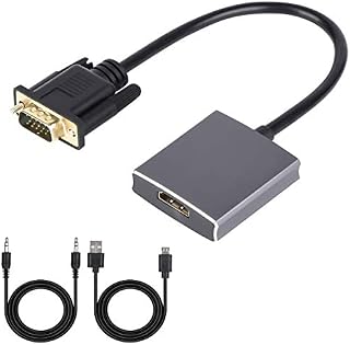 VGA to HDMI Adapter, VGA to HDMI Converter (Male to Female) for Computer, Desktop, Laptop, PC, Monitor, Projector, HDTV with Audio Cable and USB Cable (Aluminum AlloyGrey)