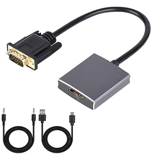VGA to HDMI Adapter, VGA to HDMI Converter (Male to Female) for Computer, Desktop, Laptop, PC, Monitor, Projector, HDTV with Audio Cable and USB Cable (Aluminum Alloy，Grey)