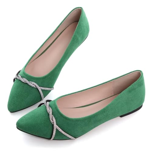 Image of TN TANGNEST Womens Casual Flats Chain Ballet Flats | Fashion Pointed Toe Rhinestone Flats, Comfort Slip On Dress Shoes for Business Work Office Wedding Party