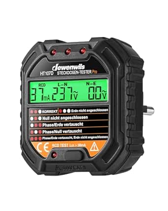 Steckdosentester Mit LCD & RCD-Prüfung - 6 Fehleranzeigen - Für Haushalt & Profis