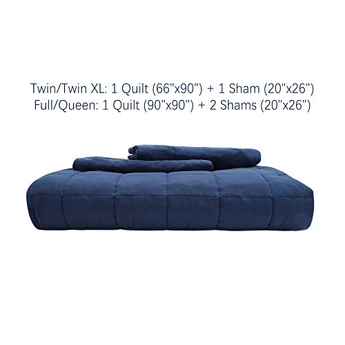 Emme Queen Quilt Set 3 Pieces Pre-Washed Microfiber Bedspreads For All Season, Lightweight And Reversible Coverlet (Squares Pattern, Navy) #TOP3