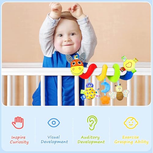 Image of Hanging Rattle Baby Toys for Car Seat Crib Mobile 0 3 6 9 12 18 Months, Infant Baby Spiral Plush Toys for Crib Bed Stroller Car Seat (Donkey)