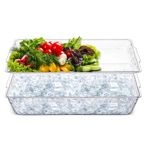 Baderke 1 Set 16" x 9" Plastic Chilled Serving Tray for Parties with Compartments Ice Chilled Party Platter Charcuterie Serving Board Cold Dish Dip for Fruit Seafood Vegetable Appetizer (Clear)