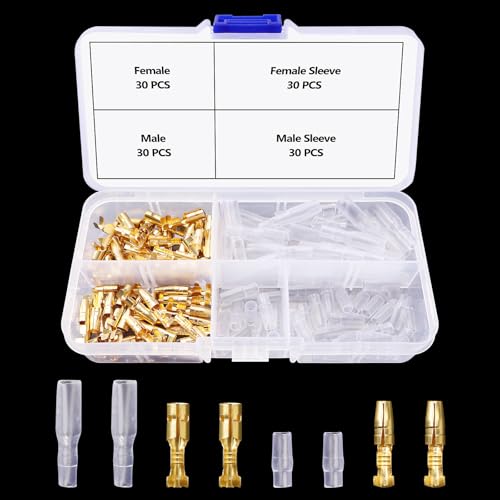 Image of Lyeteung 120 PCS 3.9mm Bullet Connectors Kit, Bullet Male & Female Wire Terminals Connector, with Insulation Cover, for Motorcycle Motorbike Car Truck Scooter Boats Electric Instruments, Golden