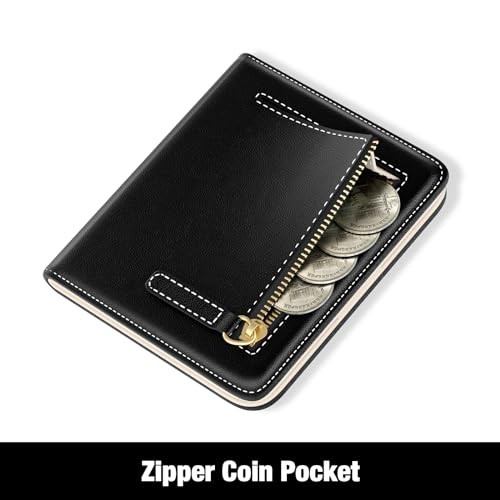 Image of Rouidr Womens Wallet, RFID Small Slim Wallet for Women, Cute Bifold Leather Pocket Credit Card Holder Ladies Mini Purse with Zipper Coin Pocket & ID Window, Black