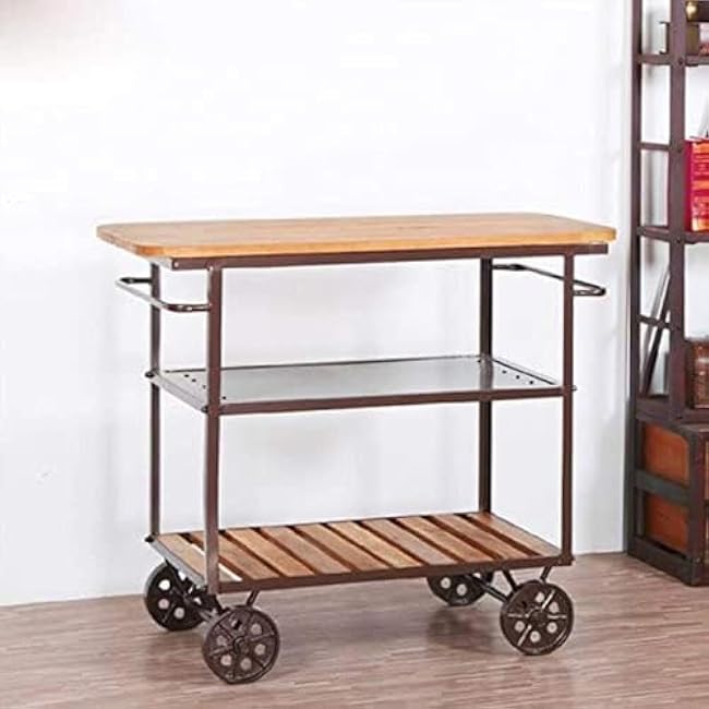 Rolling Metal and Wood Serving Cart with Storage, Rustic Industrial Bar Cart for Kitchen, Dining & Outdoor Use-jAHhTxDr