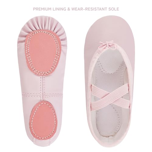 TRIPLE DEER PU Ballet Shoes for Girls, Lace-Up Dance Practice Slippers Split Soft Leather Flat Sole Gymnastics Yoga Shoes (Toddler/Little/Big Kid)3