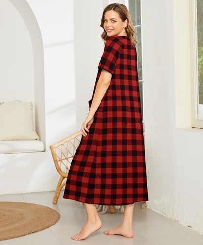Image of Ekouaer Women Robe Zipper Short Sleeves Full Length House Coat with Pockets
