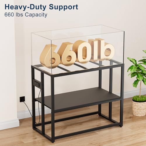 Image of Urban Deco 40 Gallon Fish Tank Stand with Power Outlets, 660LBS Capacity Aquarium Stand, Metal Fish Tank Stand Dual-Layer Design Terrarium Stand, Black