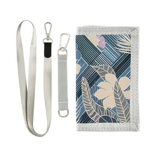 Flowers Stripes Dark Blue Kids Wallet for Boys Girls Outdoor Sport Trifold Wallets for Youth Teen Child Wallet with Zippered Coin Pockets Card Holders Front Pocket Wallets with Magic Sticker