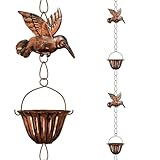 YROHGKPN Retro Regenkette aus Metall mit Kolibri Detail für einfache Installation, Outdoor Dachrinne, Fallrohr, Gartendekoration, Kolibri Hängeornament